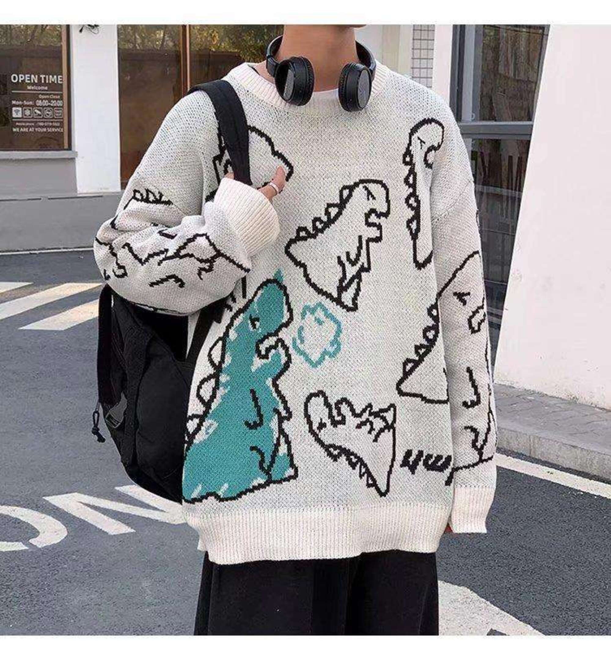Long Sleeve Women's Oversize Sweater Solid Dinosaur Printed Y2k Knitted Sweater Loose Casual Oversized Knitted Pullover