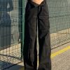 Low Rise Black Jeans Baggy Pocket Patchwork Straight Cargo Pants Harajuku Streetwear Denim