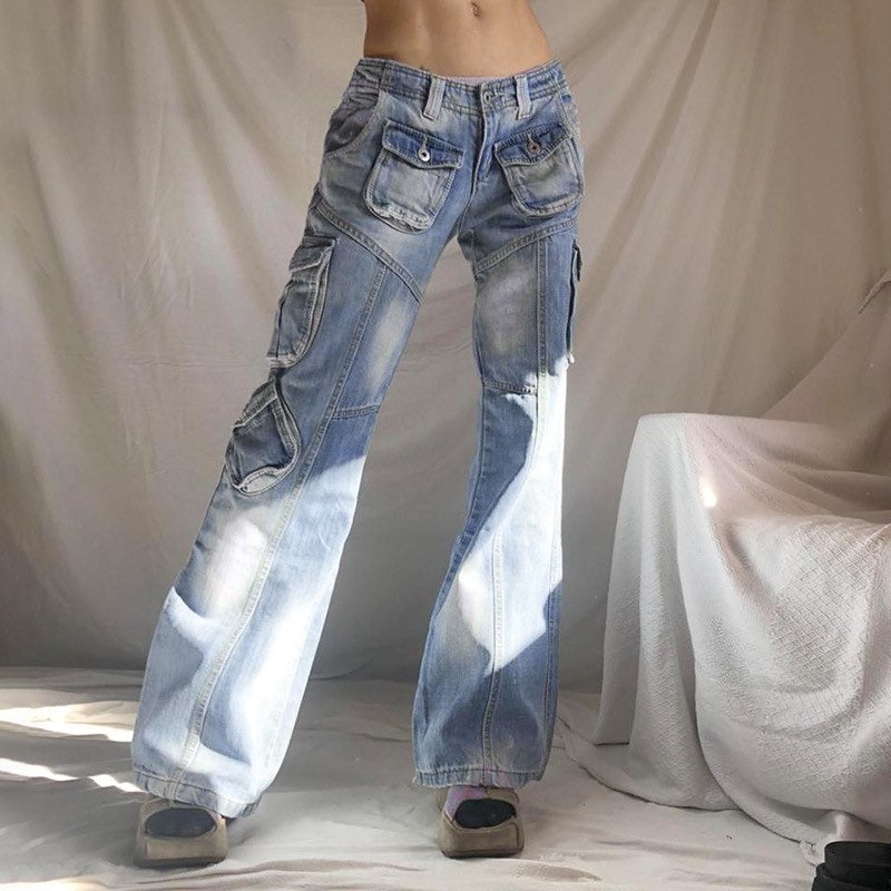 Low Waisted Cargo Pocketed Denim