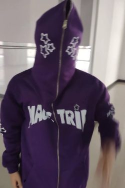 Magic Trip Zip Up Hoodie Y2k Star Harajuku Grunge Streetwear Full Zip Up Hoodie Purple Star Sweatshirt Vintage Fashion Star Jacket