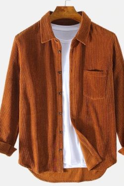 Men's Fashion Corduroy Shirt Cotton Autumn Winter All Match Harajuku Button Up Jacket Solid Color Casual Long Sleeve