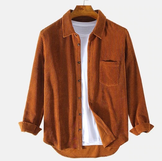 Men's Fashion Corduroy Shirt Cotton Autumn Winter All Match Harajuku Button Up Jacket Solid Color Casual Long Sleeve