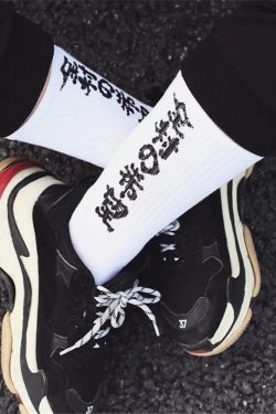 Men's Japanese Harajuku Streetwear Cotton Kanji Crew Socks