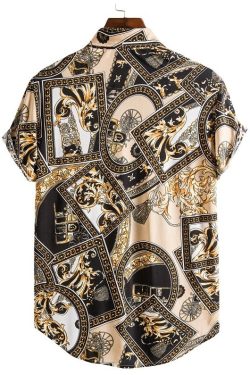 Men's Short Sleeve Luxury Shirt (Black & Gold Medieval)