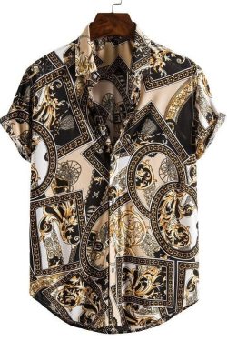 Men's Short Sleeve Luxury Shirt (Black & Gold Medieval)