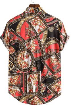 Men's Short Sleeve Luxury Shirt (Black & Red Medieval)
