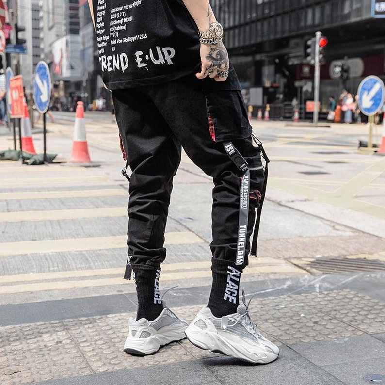 Men's Streetwear Black Cargo Joggers Urban Techwear Pants