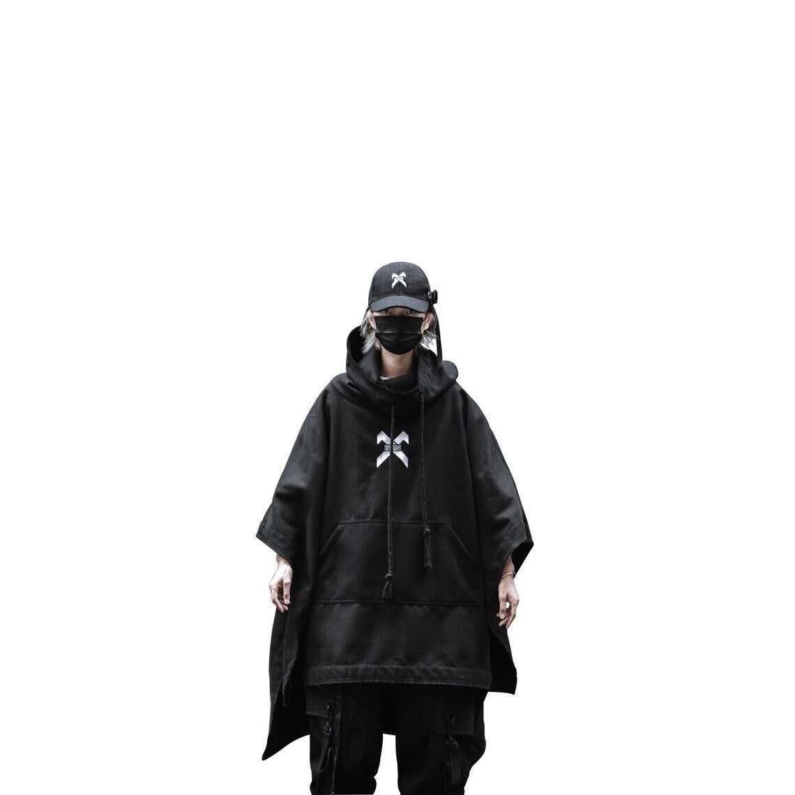 Men's Streetwear Fashion Oversized Black Cloak Techwear Cotton Harajuku Hooded Pullover Urban Windbreaker For Men