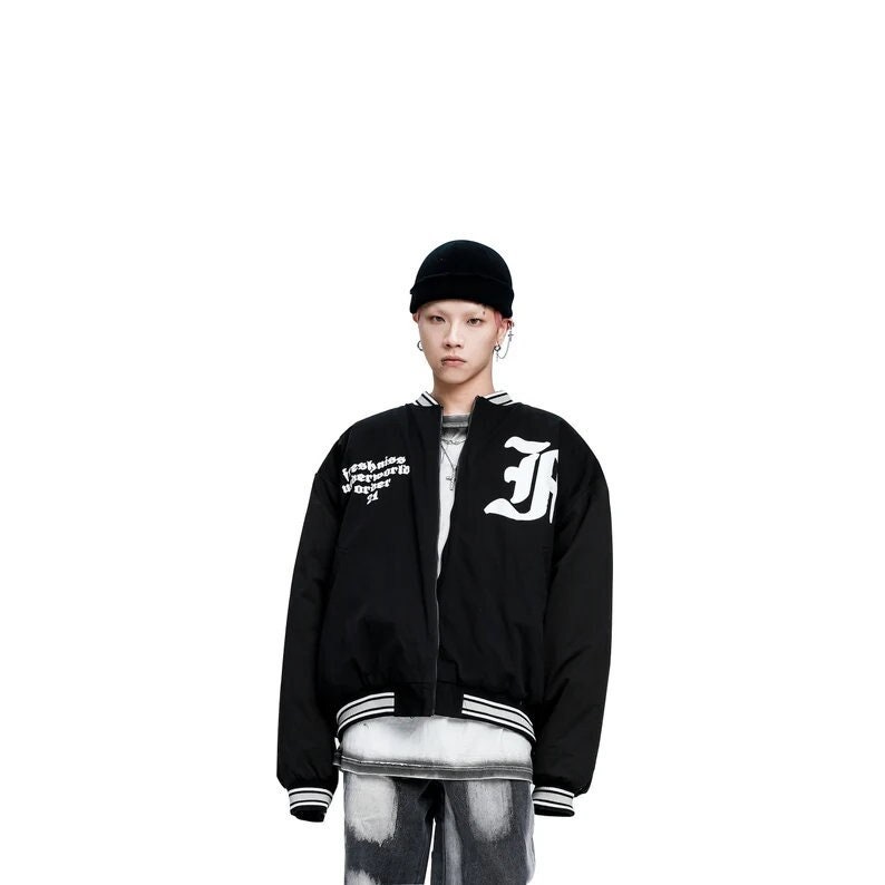 Men's Streetwear Zip Up Baseball Jacket Urban Fashion Stylish Gothic Winter Puffer Bomber Coat Jacket