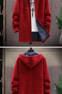 Men's Sweater Fleece Cardigan Winter Jacket Men Slim Sweater Winter Long With Hood Sweater Thick Warm Coat Men's Clothing