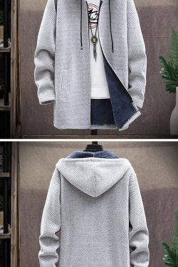 Men's Sweater Fleece Cardigan Winter Jacket Men Slim Sweater Winter Long With Hood Sweater Thick Warm Coat Men's Clothing