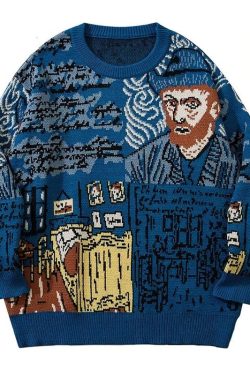 Men Sweater Harajuku Clothing Men Hoodie Vintage Sweatshirt Pullover Sweater Vincent Van Gogh Loose Wear Knitted Sweater