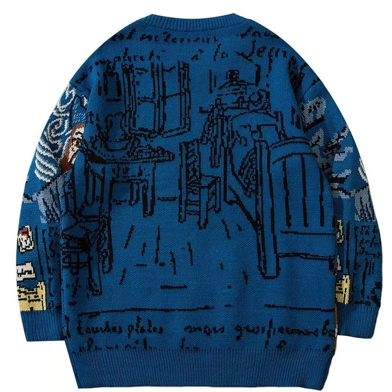 Men Sweater Harajuku Clothing Men Hoodie Vintage Sweatshirt Pullover Sweater Vincent Van Gogh Loose Wear Knitted Sweater
