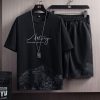Men T Shirt + Shorts Set Summer Breathing Casual T Shirt Running Set Fashion Harajuku Printed Male Sports Suit New