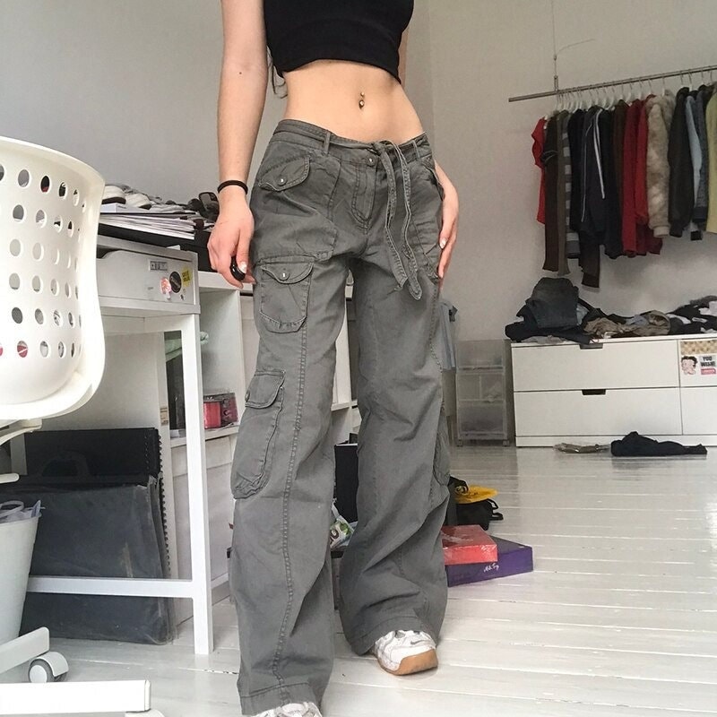 Mid Waisted Wide Leg Loose Cargo Pants Streetwear Vintage Harajuku Korean Grunge Y2k