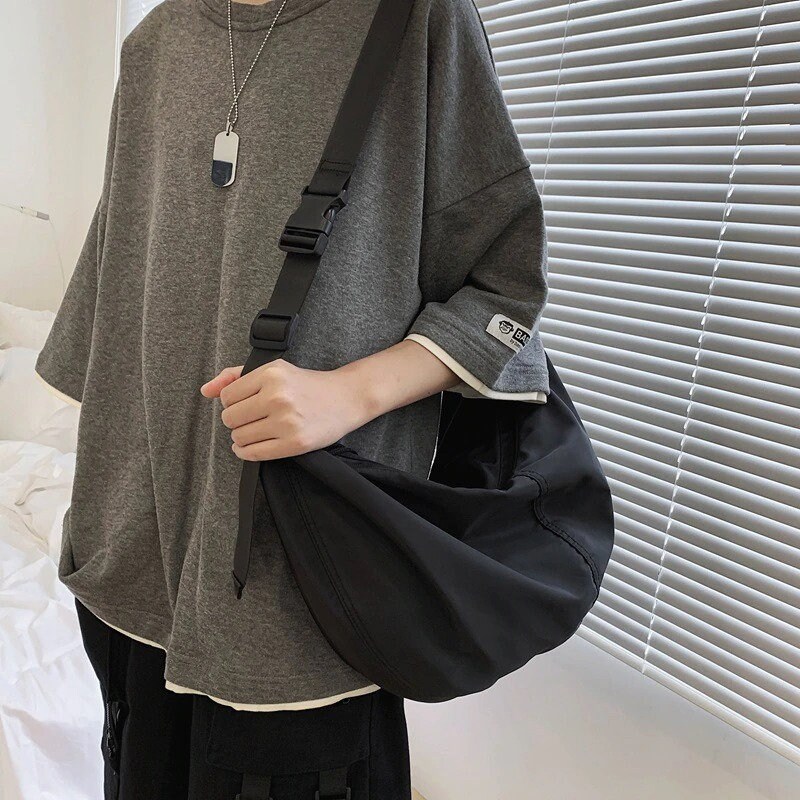 Minimalist Half Moon Bag Nylon Dumpling Crescent Student Cross Body Saddle Bag Messenger Sling School Bag