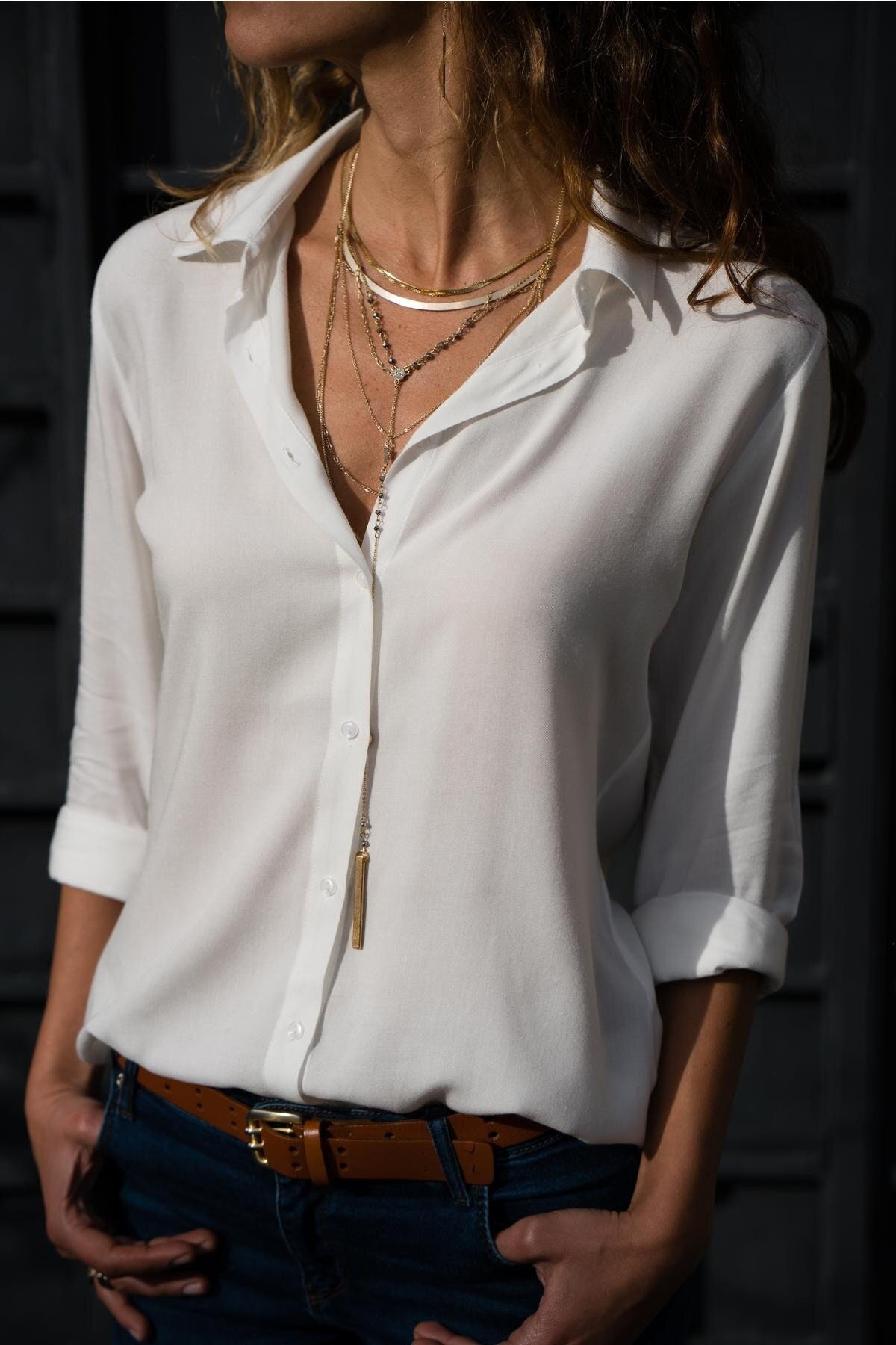 Minimalist Top Long Sleeved Top Buttoned Shirt Designer Women Top Button Down Shirt Womens Minimalist Women Blouse