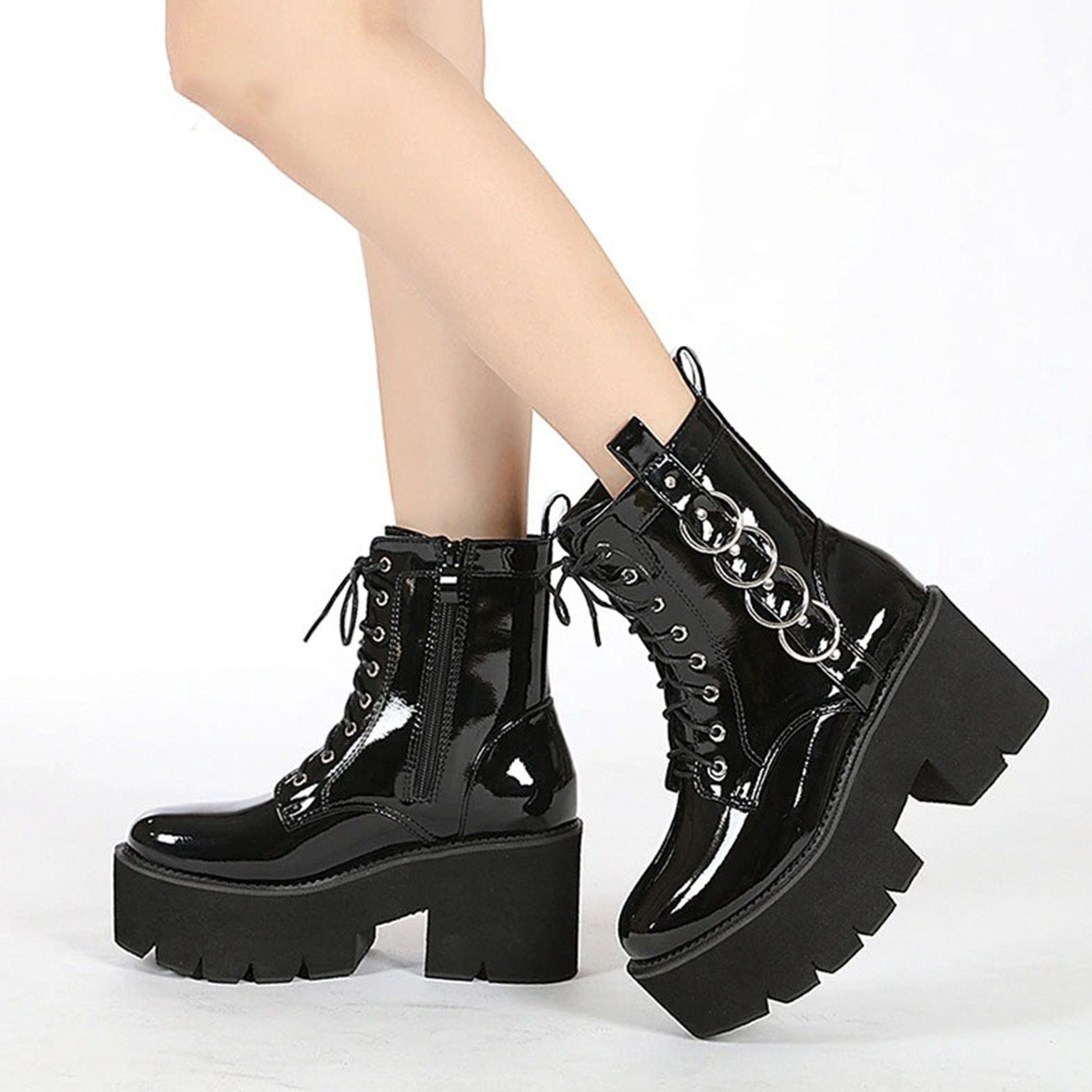 Motorcycle Boot Platform Boots Goth Platform Shoes Platform Shoes Chunky Shoes Gothic Boots Biker Boot High Heels Lace Up Shoes
