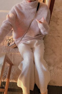 New Korean Spring Autumn Mohair Sweater Woman Turtleneck Long Sleeve Pink Sweet Knitted Jumper Female Korean Fashion Winter Sweaters White