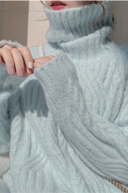 New Turtleneck Sweater Woman Blue Thicken Long Sleeve Knitting Jumper Korean Autumn Winter Warm Sweater Pullover Female
