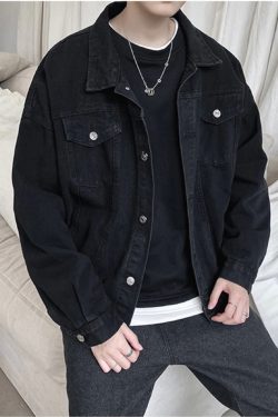 New Y2k Black Denim Short Jacket Men Jeans Jacket Coats Casual Windbreaker Pockets Overalls Bomber Streetwear Clothing Outwear Simplyy2k