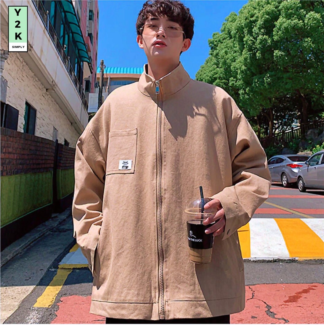 New Y2k Harajuku Casual Loose Jacket Coat New Army Green Men Zipper Man Outerwear Coats Fashion Male Hip Hop High Street Simplyy2k