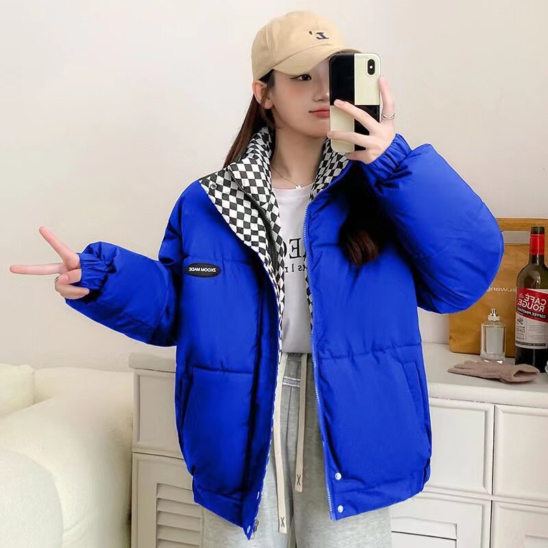 New Y2k Warm Winter Jacket Down Cotton Plaid Women Zipper Padded Coat Solid Thick Puffer Parkas Jackets Loose Outerwear Female Simplyy2k