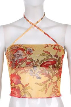 Off The Shoulder Floral Sleeveless Mesh Top Trendy Clothes
