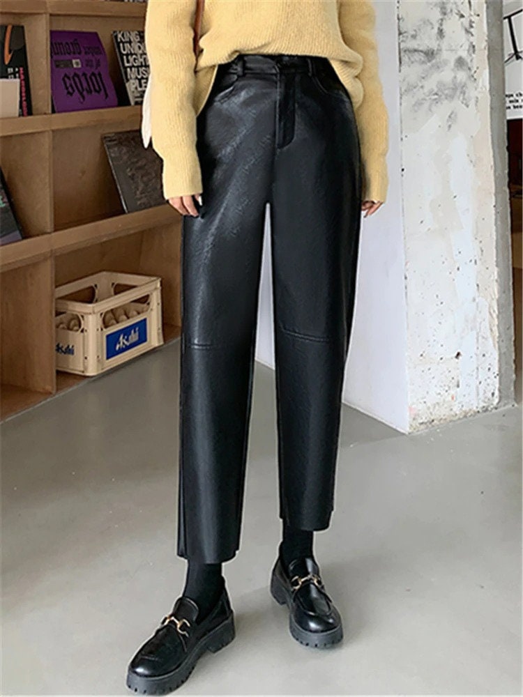 Office High Waisted Leather Pants Goth Pants Women Light Academia Clothing Wid Leg Pants Vintage Cargo Pants