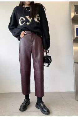 Office High Waisted Leather Pants Goth Pants Women Light Academia Clothing Wid Leg Pants Vintage Cargo Pants