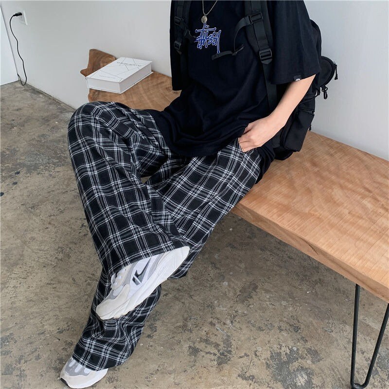 Oversize Plaid Pants Y2k Loose Wide Leg Trousers Vintage Relaxed Pants