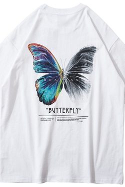 Oversized T Shirt Men Streetwear Harajuku Color Butterfly Tshirt Short Sleeve Cotton Loose Hiphop T Shirt Plus Size