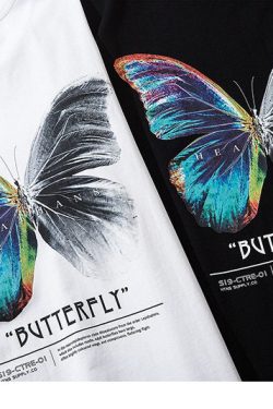 Oversized T Shirt Men Streetwear Harajuku Color Butterfly Tshirt Short Sleeve Cotton Loose Hiphop T Shirt Plus Size