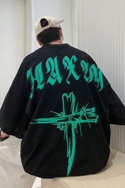 Oversized T Shirt With Edgy Cross Print On The Back
