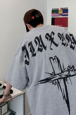 Oversized T Shirt With Edgy Cross Print On The Back