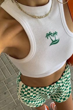 Palm Tree Ribbed Tank Top Y2k Casual Top Gift For Her
