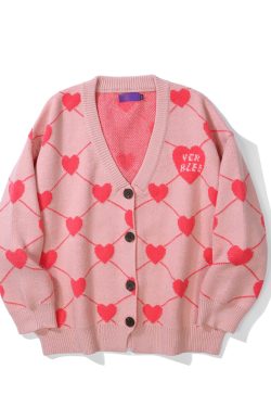 Pink Love Knitted Sweater Women's Jacket Cardigan Loose Wild Student Couple Ins Korean Trend Autumn And Winter Pink Cardigan