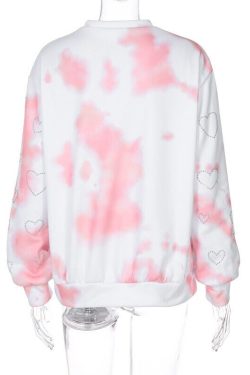 Pink Rhinestone Heart Oversized Sweatshirt Autumn Winter Clothes Women Fashion Streetwear Casual Warm Fleece Pullover Y2k Top