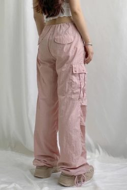 Pink Y2k Cargo Pants Women's Baggy Joggers Hippie Pants Women Drawstring Cargo Pants Straight Leg Pants Low Rise Cargo Pants Wide Leg Pants