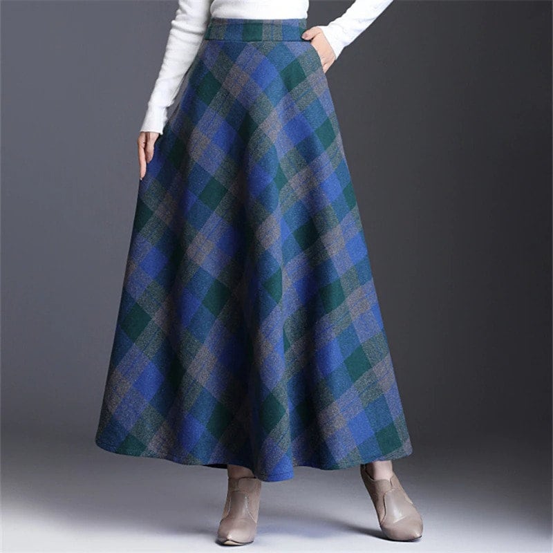 Plaid Skirt Women High Waist Warm Skirt Midi Pleated Skirt Winter Skirt Plus Size Plaid Skirts Streetwear