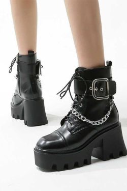 Platform Ankle Boots Chain Belt Buckle Boots Goth Boot Ankle Boots Punk Motorcycle Boot Chunky Heel Boots Motorcycle Boot Punk Boot