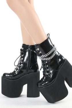 Platform Boots Ankle Boot Motorcycle Boot Platform Shoes Ankle Boots Women High Heels Lace Up Shoes Goth Platform Shoes Gothic Boots