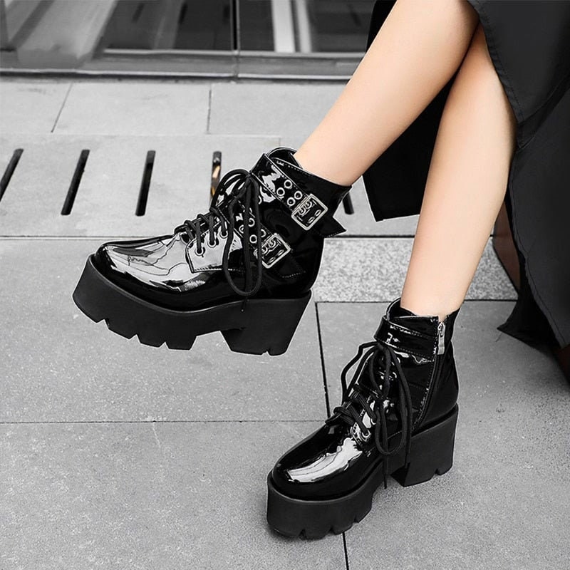 Platform Boots Goth Platform Shoes Motorcycle Boot Platform Shoes Chunky Shoes Gothic Boots Biker Boot High Heels Lace Up Shoes