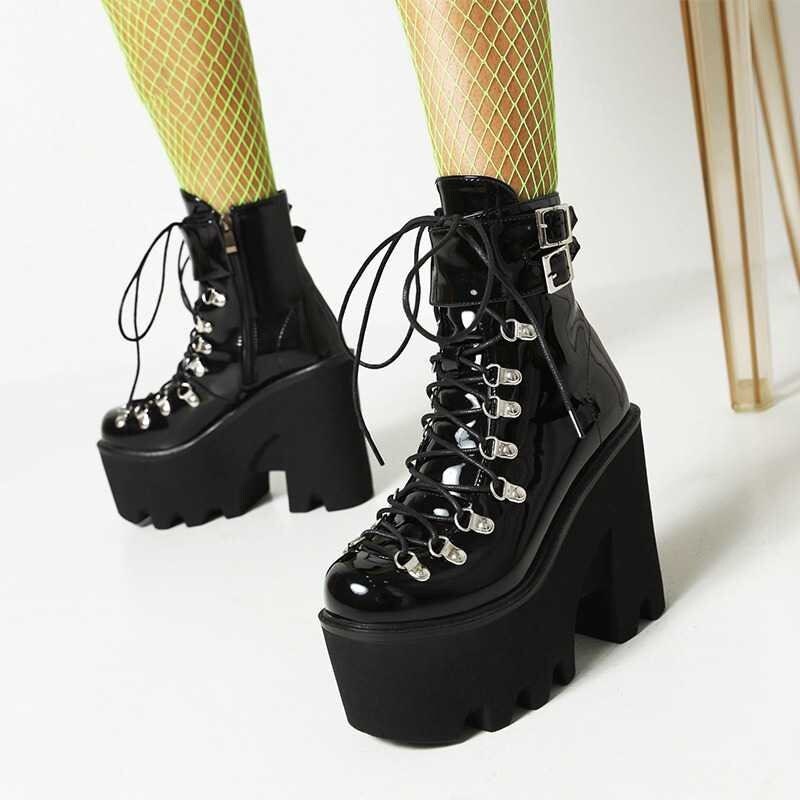 Platform Boots Thick Bottom Boot Chunky Heel Boots High Heel Boots Block Heel Boots Goth Lover Gift Ankle Boots Women Gothic Boots