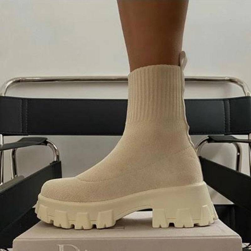 Platform Dreamin" Women's Designer Slip On Knitted Platform Boots