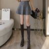 Pleated Korean Plaid A Line Skirt With Inner Shorts And Belt Dark Academia Clothing For Women