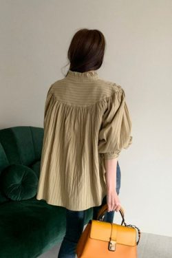 Pleated Loose Blouse Vintage Retro Style Dark And Light Academia Clothing For Women