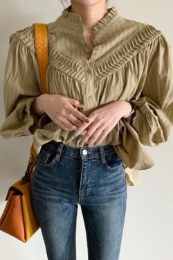 Pleated Loose Blouse Vintage Retro Style Dark And Light Academia Clothing For Women
