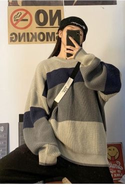 Pullovers Women High Street Chic Bf Style Striped Harajuku Loose Soft Teens Clothing Fall Stylish Long Sleeve Feminino Knitwear