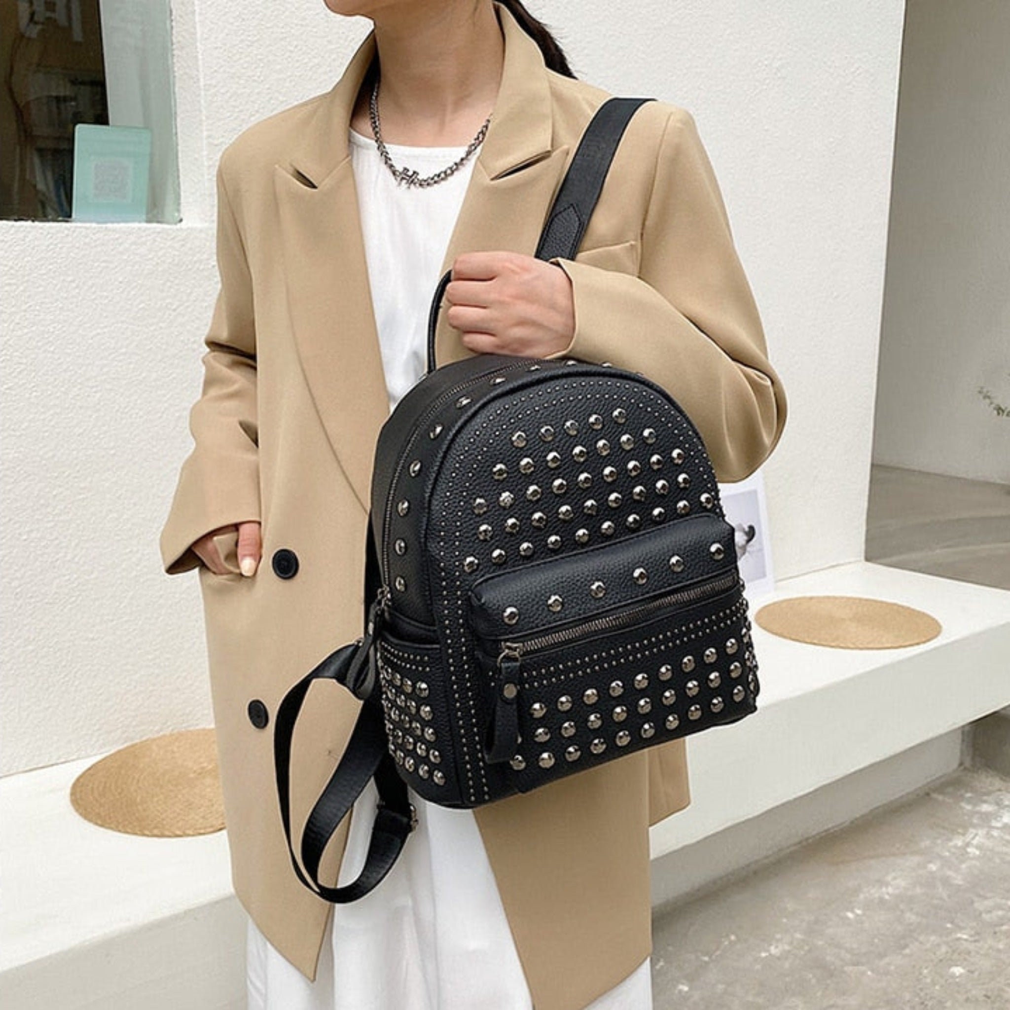 Punk Faux Leather Studded Backpack